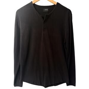 Cuts Curve Hem Long Sleeve Henley Mens Large Gray Minimal Premium Basics
